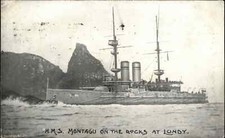 1906 BRITISH NAVY HMS Montagu LUNDY SHIPWRECK Battleship Disaster Postcard picture