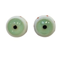 2 Art Glass Eyeball Marbles Scary Green Bloodshot Eyes Halloween Decoration 1