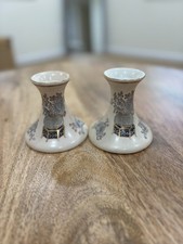 Set Of Two (2) Vintage Toyo Hand Painted In Macau Ceramic Taper Candle Holders picture