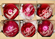 Lot VTG Glass Pictured MERRY GREETINGS BALL Christmas Ornaments Shiny Brite RED picture