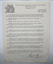 1978 South Carolina Archives Retirement Letter Signed by Director Charles E. Lee picture
