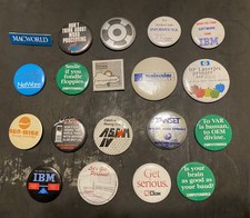 Lot Of 19 Retro 1980’s Buttons Pins Apple IBM Mac Computerworld HP Computer PC + picture