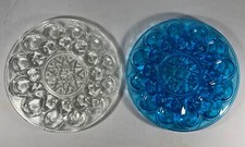 2-Vintage Weishar Moon and Stars Colonial Blue & Clear Egg Plate Platters EVC picture