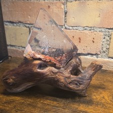 Polished Garden Quartz With  Wood Stand,Lodolite, 512g, Triangular Shape L#GQ120 picture