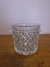 Vintage Crystal Glass Ice Bucket Barware Handles Diamond Pattern Antique Art picture
