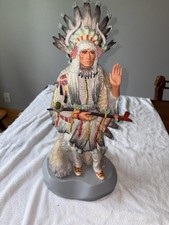 Cybis Handpainted Chief with peacepipe sculpture #185-Pristine picture