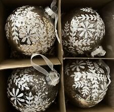 Tinsel & Fir Set of 4 Glass Christmas Ornament Gold Silver Glitter Flowers picture