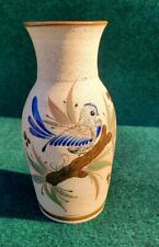 Mexican Pottery GF Tonala Vase Marked Lovely Design Bird & Flowers 8in No Chips  picture