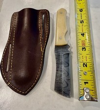 Custom Made Damascus Knife Hunting Bull Cutter Knife 6” Camel Bone Handle picture