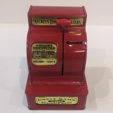 Vintage Uncle Sam's 3 Coin Register Bank Red Metal Nickel Dime Quarters Japan picture
