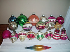 VINTAGE LOT OF 20 SHINY BRITE MERCURY GLASS CHRISTMAS TREE ORNAMENTS STENCILED picture