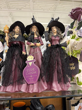 Eerie Charm Halloween Witch Figurines Set of 3 Resin/Fabric 3D Painted Purple picture