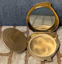 Vintage Elgin American Gold Tone Heart Compact I Do Engraved Mirror Powder Puff picture