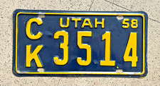 1958 UTAH license plate — ORIGINAL — BRILLIANT GLOSSY vintage antique car tag picture