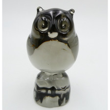 Reijmyre Art Glass Owl Smokey Gray Figurine Sweden 3 inch MCM Vintage picture