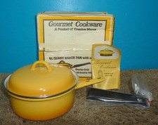 Vtg Creative Manor Enameled 1.5qt Sauce Pan w/Cover Sunrise Gold Germany NIB picture