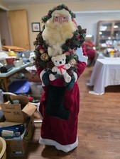  Large Decorative Santa Claus Figure with Wreath and Teddy Bear picture