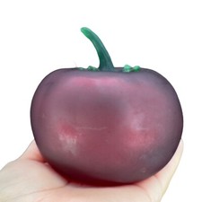 Vintage Hand Blown Large Tomato Hand Made Frosted Glass Paperweight Hollow 4”T picture