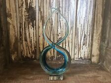 Art Glass Sculpture Murano Style Swirl Abstract Large Vintage Turquoise Twisted picture