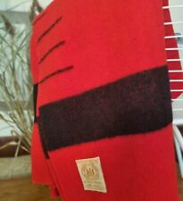 VTG Hudsons Bay 3.5 Point Blanket Red Black Stripe 100% Wool England 62