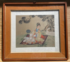 Mid Century Chinese Silk painting an Elegantly dressed women with lotus picture