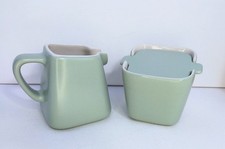 MCM DANSK Graves Studio AnG.L Sugar Bowl w/Lid & Creamer Pitcher Green Fern picture