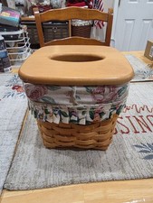 Longaberger 1991 Handwoven Tissue Basket w/ Woodcrafts Lid,  Protector, & Liner picture