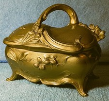 Vintage Antique Victorian Art Nouveau Metal Floral Design Casket Trinket Box picture