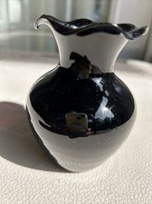 1930’s BLACK AMETHYST RUFFLED RIM VASE 4 1/2” EUC picture