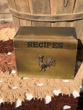 Vintage Wooden Recipe Box Rooster Farmhouse Kitchen Original Dividers picture