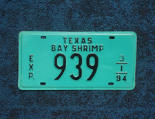 1994 Texas BAY SHRIMP License Plate # 939 picture