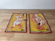 Vintage Tony Sarg  Pink & White Elephants Signed Linen Cocktail Napkins  (2) picture