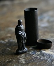 Antique World War II Religious Metal Pocket Saint Charm in Canister Catholic picture
