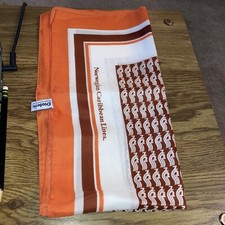 Vintage Norwegian Caribbean Lines Scarf Diolen Europe-Orange Brown White, 80s' picture