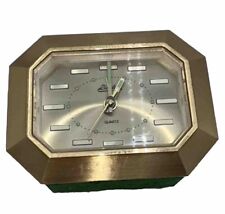 Vtg Linden Gold Tone Metal Quartz Alarm Table Desk Clock, Tested, Works See Pics picture