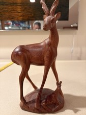 Vintage Hand Carved Wood Gazelle Antelope w/ Calf Sculpture 9.5” African Style picture