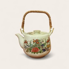 Vintage Japanese Ceramic Teapot with Floral and Bird Design picture