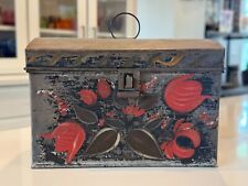 Antique Hand Painted Decorative Tole Tinware Document Box Toleware w/ Domed Lid picture
