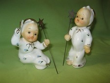 Shafford 265 VINTAGE 1960's Christmas ANGEL Figurine PAIR in Pajamas +STAR WANDS picture