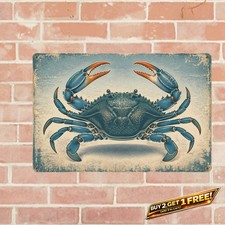 Blue Crab Coastal Wall Art Tin Sign Nautical Seafood Restaurant Plaque picture