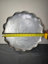 Vintage Scalloped Edged Hand Wrought Aluminum Tray  with 