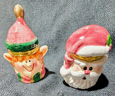 Set Of Two Vintage Christmas Hinged Ceramic Trinket Boxes picture