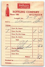 1952 Dr. Pepper Bottling Co. Frederick MD Billhead Receipt picture