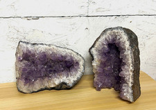 Pair of Purple Amethyst Quartz Geode Crystal Cluster Specimens, 9.42 lb picture