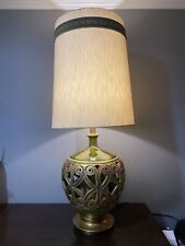 Large Mid Century Modern Ceramic Table Lamp With Inner Lamp Green Gold Huge picture