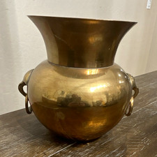 Vintage Solid Brass Spittoon Vase Urn 2-Handled Ring Planter Vessel Korea picture