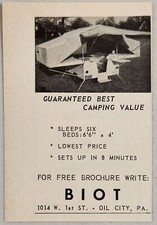 1965 Print Ad BIOT Tent Camping Pop-Up Trailers Made in Oil City,Pennsylvania picture