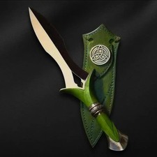 Celtic Triquetra Athame with Green Leather Sheath | Decorative Celtic Collectibl picture