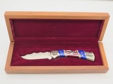 Custom David Yellowhorse Buck 109 112 Ranger Eagle USA Flag Opal Folding Knife picture