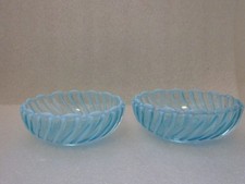 Pr A J Beatty Blue Opalescent Ribbed Swirl EAPG 1890 GLASS Berry ICE CREAM Bowls picture